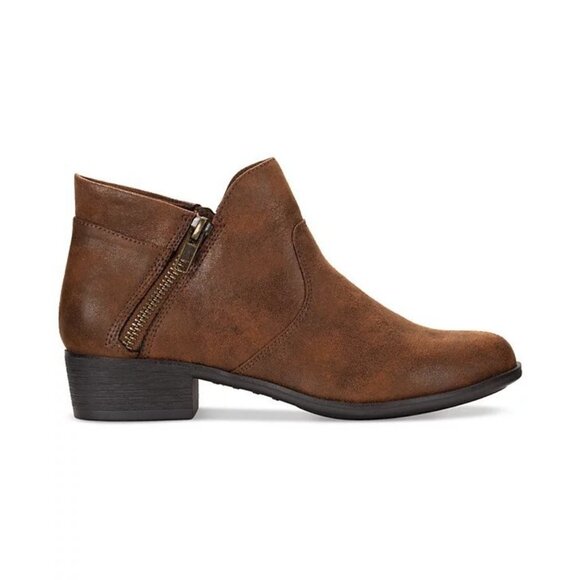 Sun + Stone Adelinee Double Zip Ankle Booties Brown 10 Block Heel $98 - Picture 2 of 5